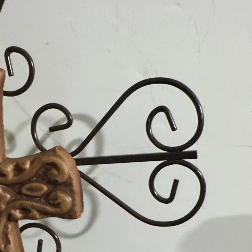 Brown Ceramic Cross over Blake Metal cross. Wall Cross Decor